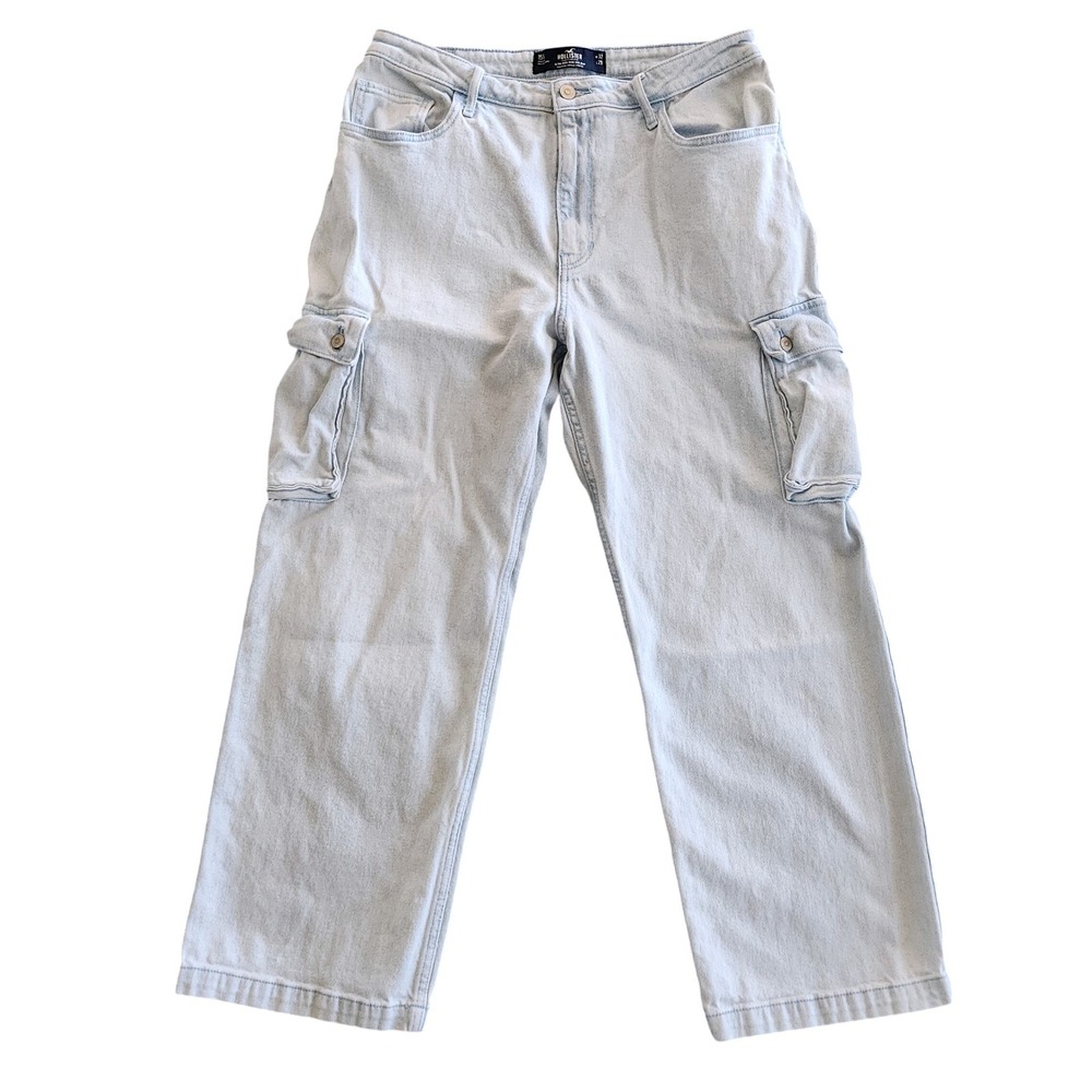 Hollister Ultra High-Rise Dad Jean Womens 15 (32x28.5) Light Wash Cargo Stretch